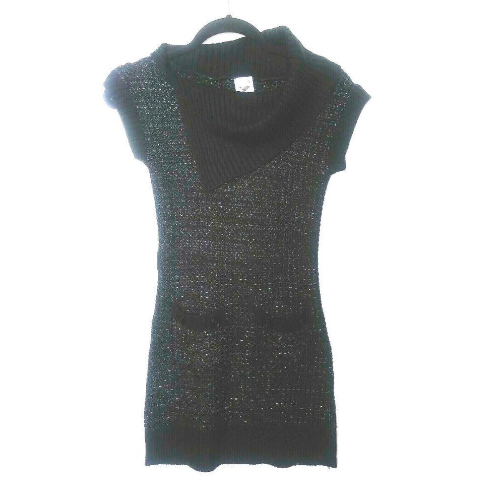 Girls Sweater Dress Cowl neck L (14/15) Black Shimmery Stretchy Envelope neck - Picture 1 of 8
